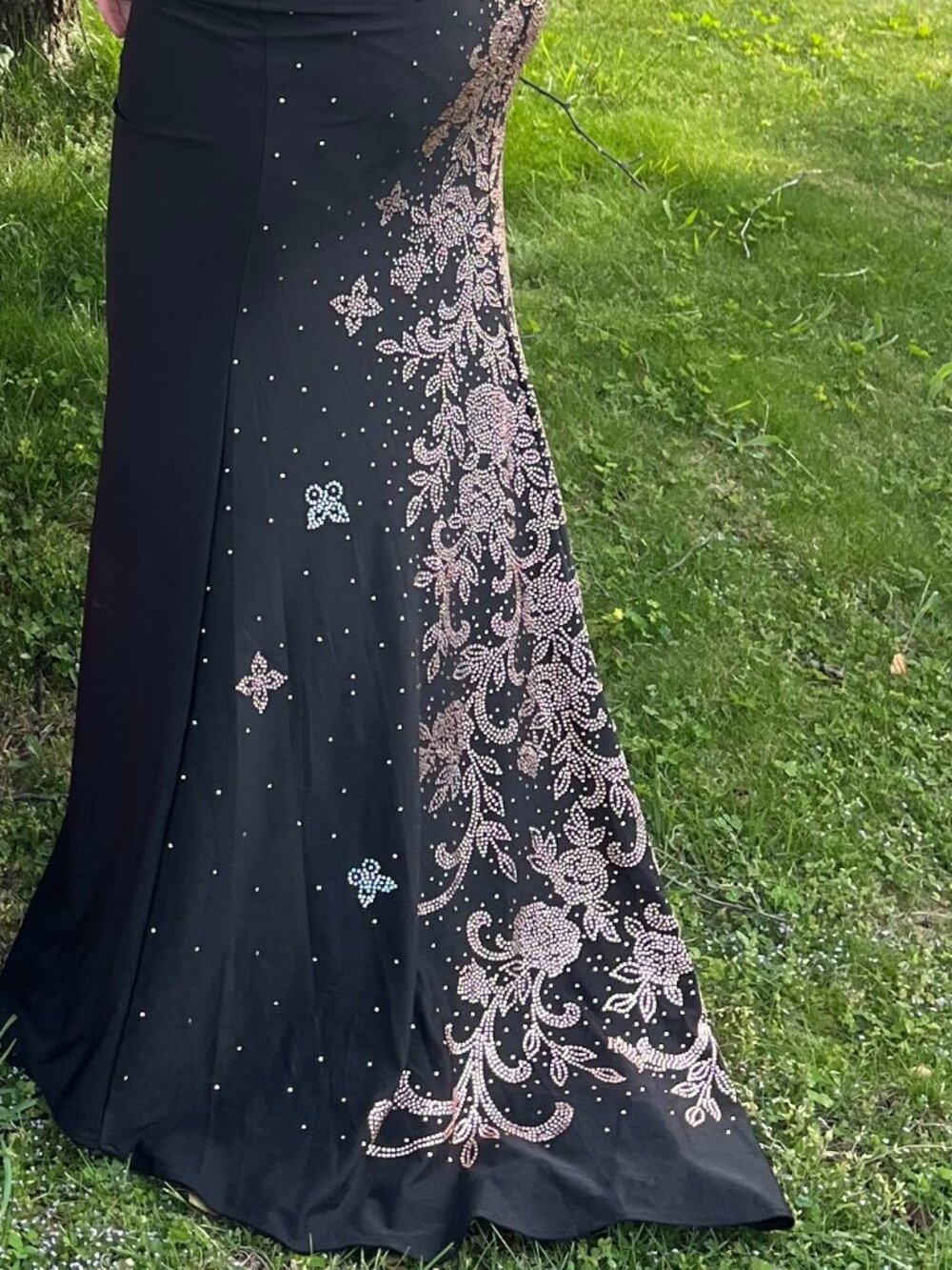 Black with rose pink and turquoise Rhinestone Prom/ Formal dress